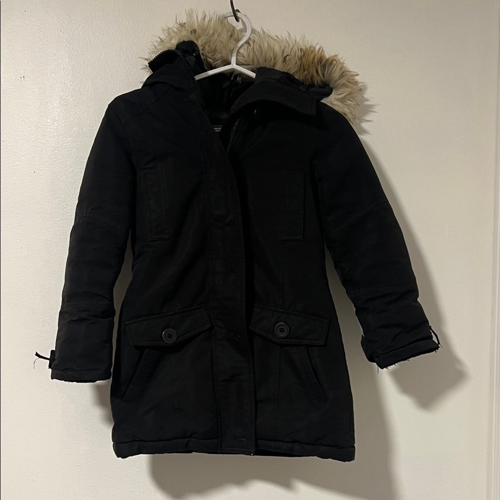 Kids Storm Mountain Warm Black winter jacket with Faux Fur Trim